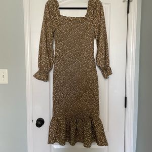 Smocked midi dress bump friendly